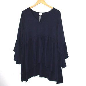 CUPIO NAVY LAYERED BELL RUFFLE LONG SLEEVE L